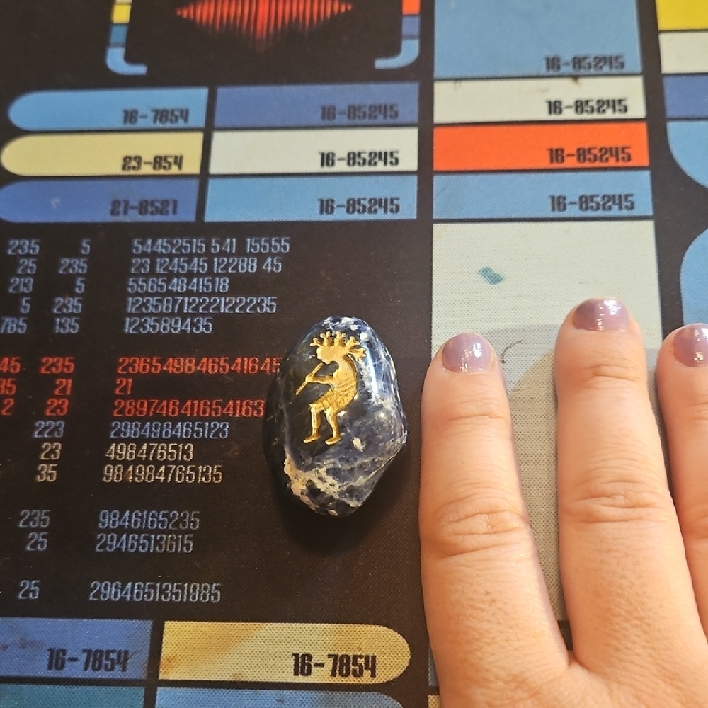 Gold Kokopelli Accent on Blue Gemstone Pocket Stone